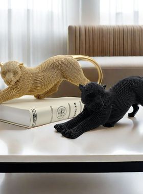 欧式车载工艺品摆件豹子家居客厅电视柜展厅酒店大堂桌面装饰礼物