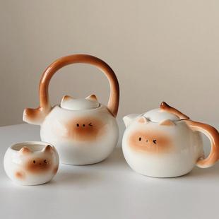 家用泡茶壶可爱陶瓷水壶乔迁生日新婚送礼 创意暹罗猫茶壶水具套装