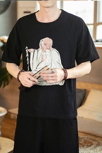 全棉印花短袖风男士休闲复古大码宽松短袖T恤 QT4011-T21-P35图片