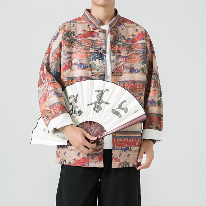 秋风男装鹿皮绒盘扣复古夹克唐装汉服外套XZ301D-2/JK35-P105,男装民族服装,星座301D-2(原钱塘4011)