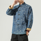 白底中山装盘扣立领百家姓秋冬水洗牛仔外套汉服/唐装JK22-P90，男装夹克，星座301D-2(原钱塘4011)