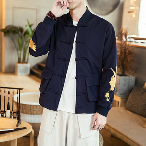 风唐装复古盘扣夹克棒球服绣花中式夹克立体口袋夹克JK01-P70图片
