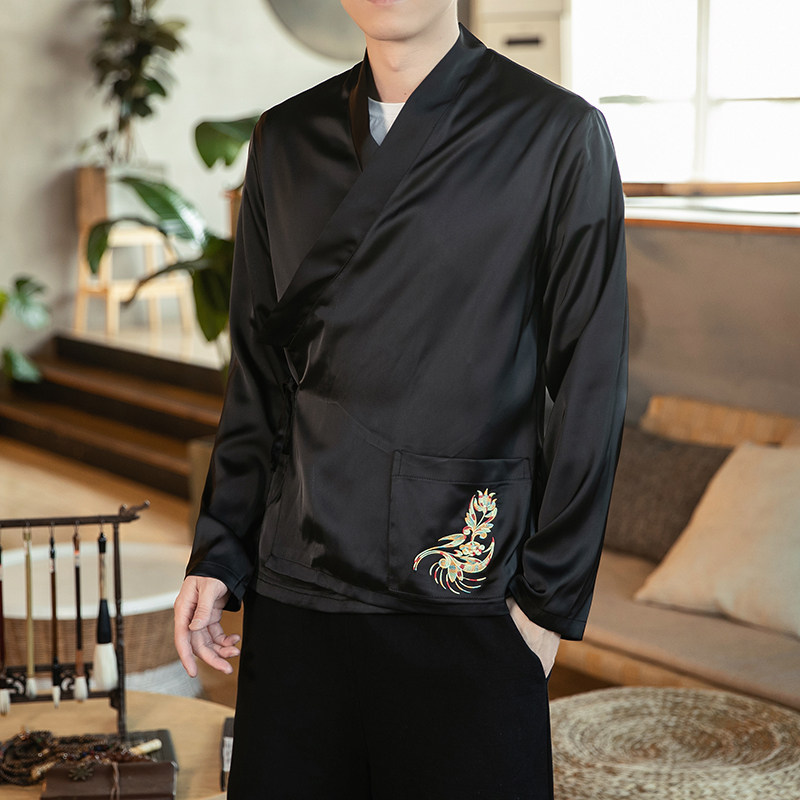 汉元素青年斜襟汉服上衣敦煌刺绣大码茶服外套复古风唐装Y12-P50,男装民族服装,星座301D-2(原钱塘4011)