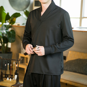 秋装交领衬衫大码男长袖中式衬衣风汉服改良套头衫C310-P75图片