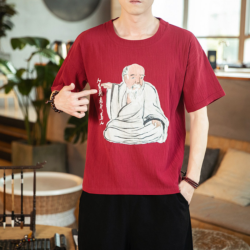 全棉印花短袖风男士休闲复古大码宽松短袖T恤 QT4011-T21-P35图片