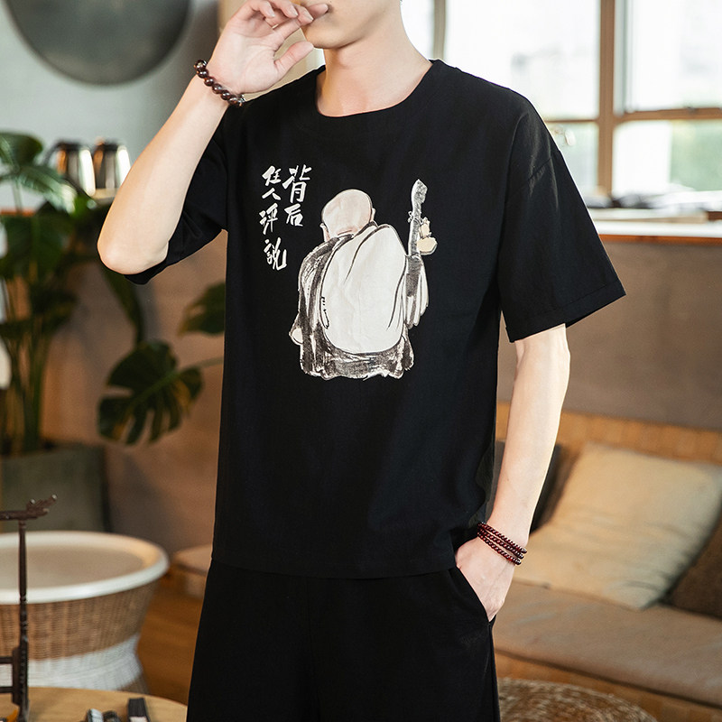全棉印花风男士休闲复古大码宽松短袖休闲T恤QT4011-T21-P20,男装T恤,星座301D-2(原钱塘4011)