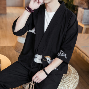 风复古刺绣大码夹克男和服居士服长袖开衫XZ301D-2-12-P30图片