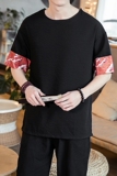 夏季风男装拼接仿麻亚麻短袖圆领大码男装QT4011-T04-P45，男装T恤，星座301D-2(原钱塘4011)