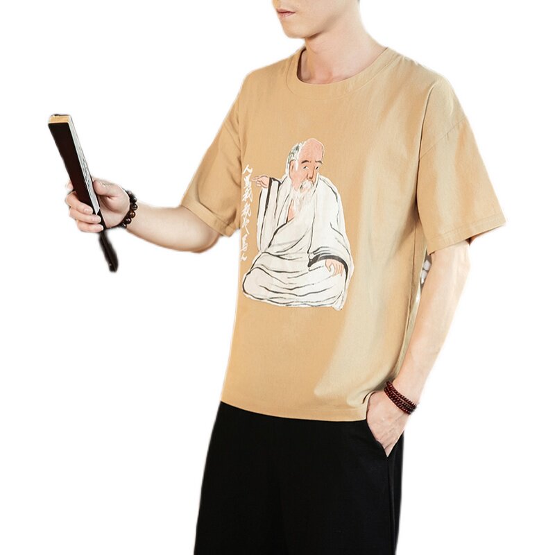 全棉印花短袖风男士休闲复古大码宽松短袖T恤QT4011-T21-P35,男装T恤,星座301D-2(原钱塘4011)