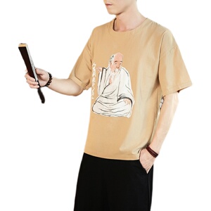 全棉印花短袖风男士休闲复古大码宽松短袖T恤 QT4011-T21-P35图片