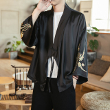 秋季汉元素休闲斜襟汉服上衣刺绣大码茶服外套复古风唐装Y13-P55，男装民族服装，星座301D-2(原钱塘4011)