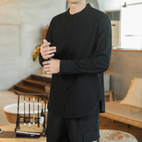 新中式秋季中式长袖立领上衣风唐装盘扣衬衣大码男装C305-P55，男装衬衫，星座301D-2(原钱塘4011)