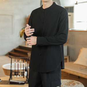 新中式秋季中式长袖立领上衣风唐装盘扣衬衣大码男装C305-P55图片