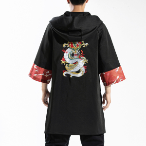秋季连帽刺绣卫衣青少年七分袖外套宽松男士休闲XZ301D-2/W30-P70图片