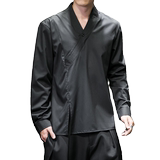 新中式秋装交领衬衫大码男长袖中式衬衣汉服改良套头衫C310-P75，男装衬衫，星座301D-2(原钱塘4011)