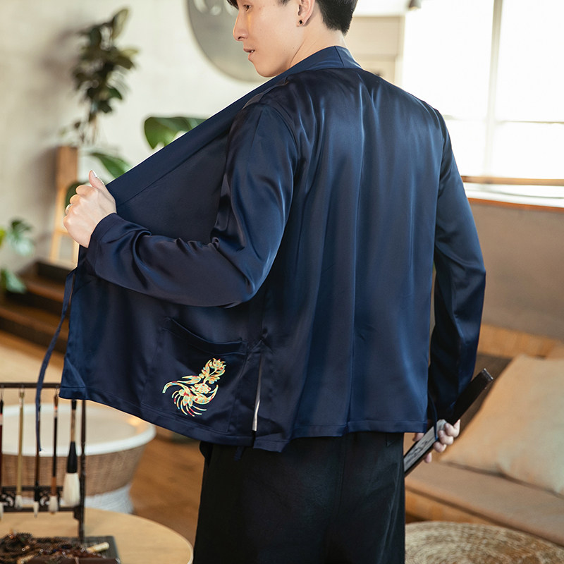 汉元素青年斜襟汉服上衣敦煌刺绣大码茶服外套复古风唐装Y12-P50,男装民族服装,星座301D-2(原钱塘4011)