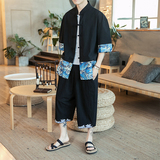 夏季情侣款立领大码拼接民族风全棉盘扣短袖休闲衬衫男C302-P55，男装衬衫，星座301D-2(原钱塘4011)