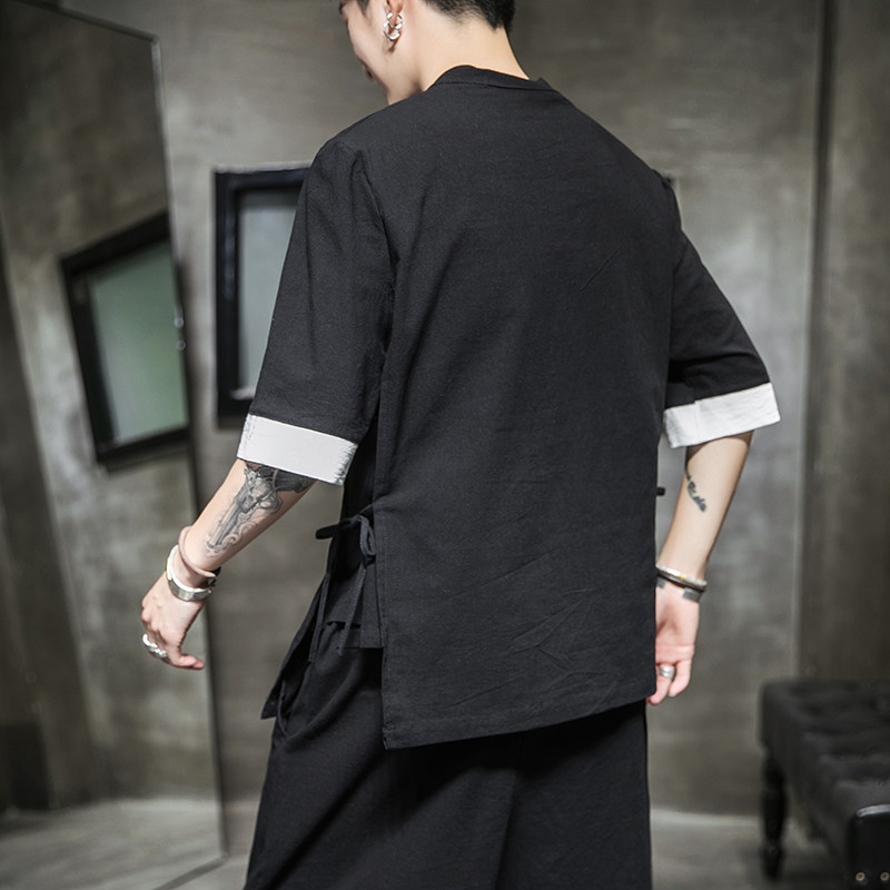 学生情侣民族风古装唐装刺绣风改良汉服大码QT4011-T15-P40,男装T恤,星座301D-2(原钱塘4011)