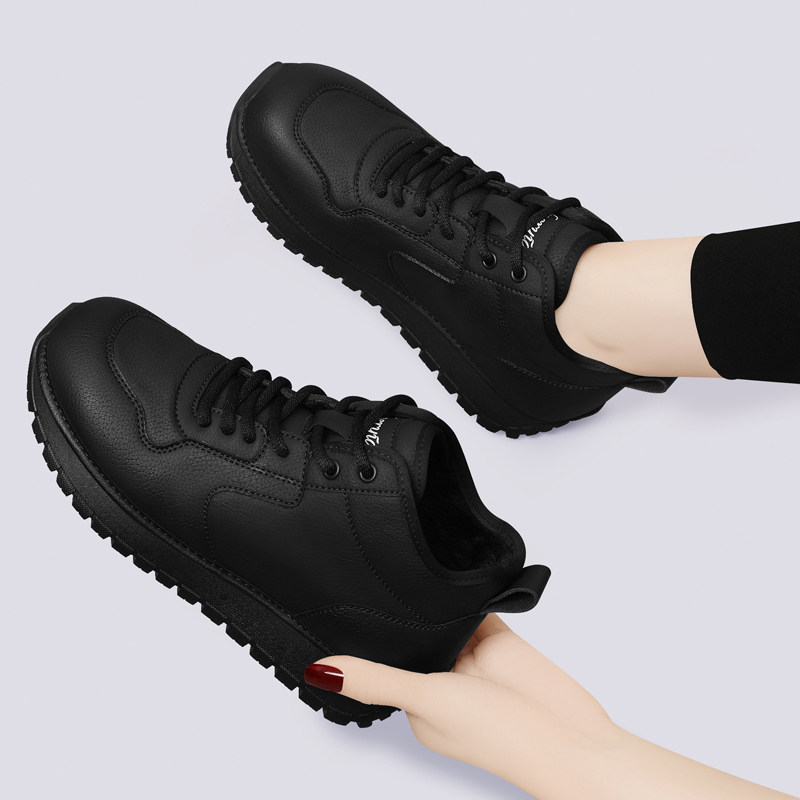黑色休闲鞋子女款2025新款秋冬季百搭真皮软底轻便舒适加绒运动鞋,女鞋,时尚休闲鞋,淘宝优惠券,粉丝福利购,淘宝优惠卷