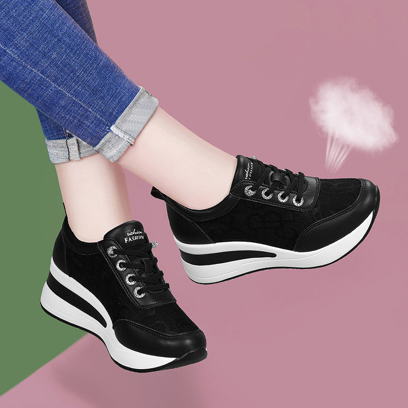 夏季薄款网鞋女透气网面2026新款百搭厚底小个子增高软底休闲鞋子