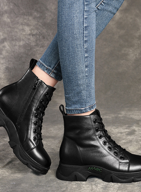 英伦风真皮马丁靴女2025新款冬季黑色短靴百搭帅气厚底加绒保暖靴