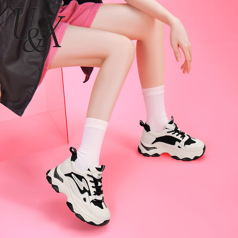 真皮休闲运动鞋女款2025新款春秋季百搭厚底老爹鞋子增高软底轻便