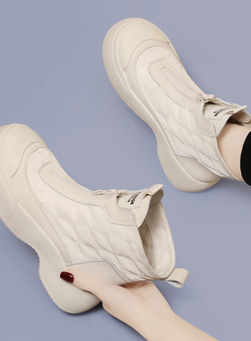 真皮马丁靴女款2025新款英伦风春秋季单靴厚底显瘦米色短筒短靴