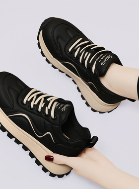 真皮休闲运动鞋子女2025新款春秋季软底超轻便减震厚底旅游跑步鞋