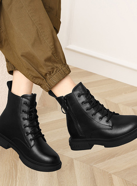 真皮英伦风马丁靴女2025新款春秋冬季加绒黑色短靴保暖平底机车靴