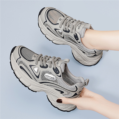 网面透气老爹鞋女款2025春夏季新款厚底增高女鞋软底休闲运动鞋子