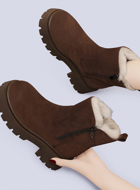东北户外雪地靴女棕色2025新款加绒加厚保暖棉靴防水防滑厚底短靴