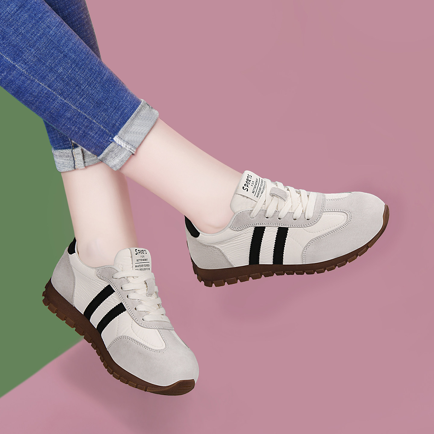 复古德训鞋女款2026新款春秋季百搭软底轻便真皮休闲运动鞋阿甘鞋