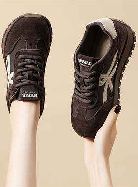 休闲运动阿甘鞋女2025冬季加绒厚底增高真皮百搭春秋款舒适女鞋子