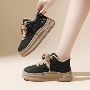 棉鞋女2025新款冬季加绒加厚保暖平底板鞋真皮软底轻便休闲运动鞋