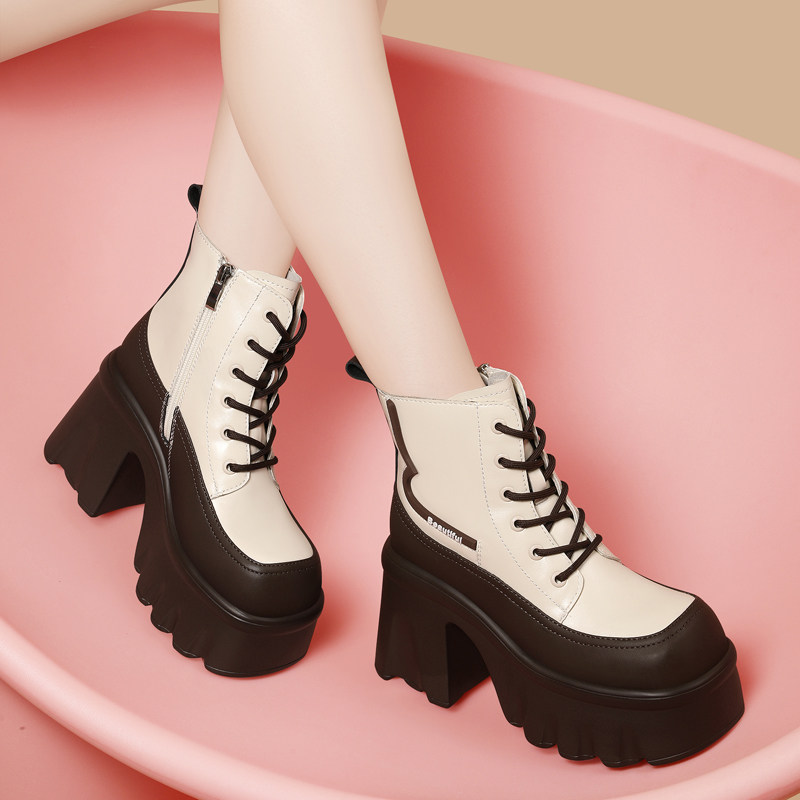 马丁靴女款2025新款冬季厚底增高小个子英伦风加绒粗跟高跟短靴