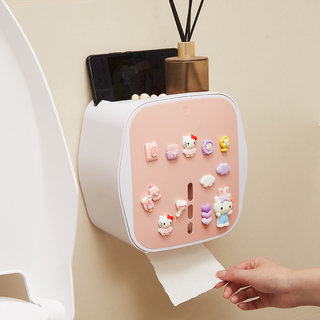创意厕所纸巾盒免打孔壁挂式防水抽纸盒卫生间卷纸可爱卡通置物架
