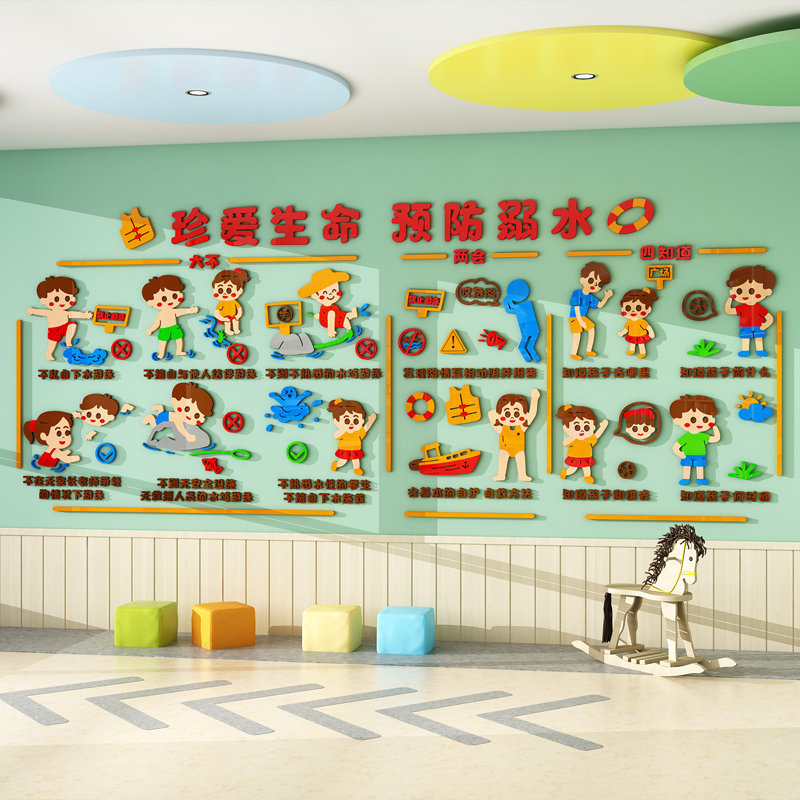 幼儿园安全教育防溺水主题文化墙贴环创材料走廊教室布置墙面装饰