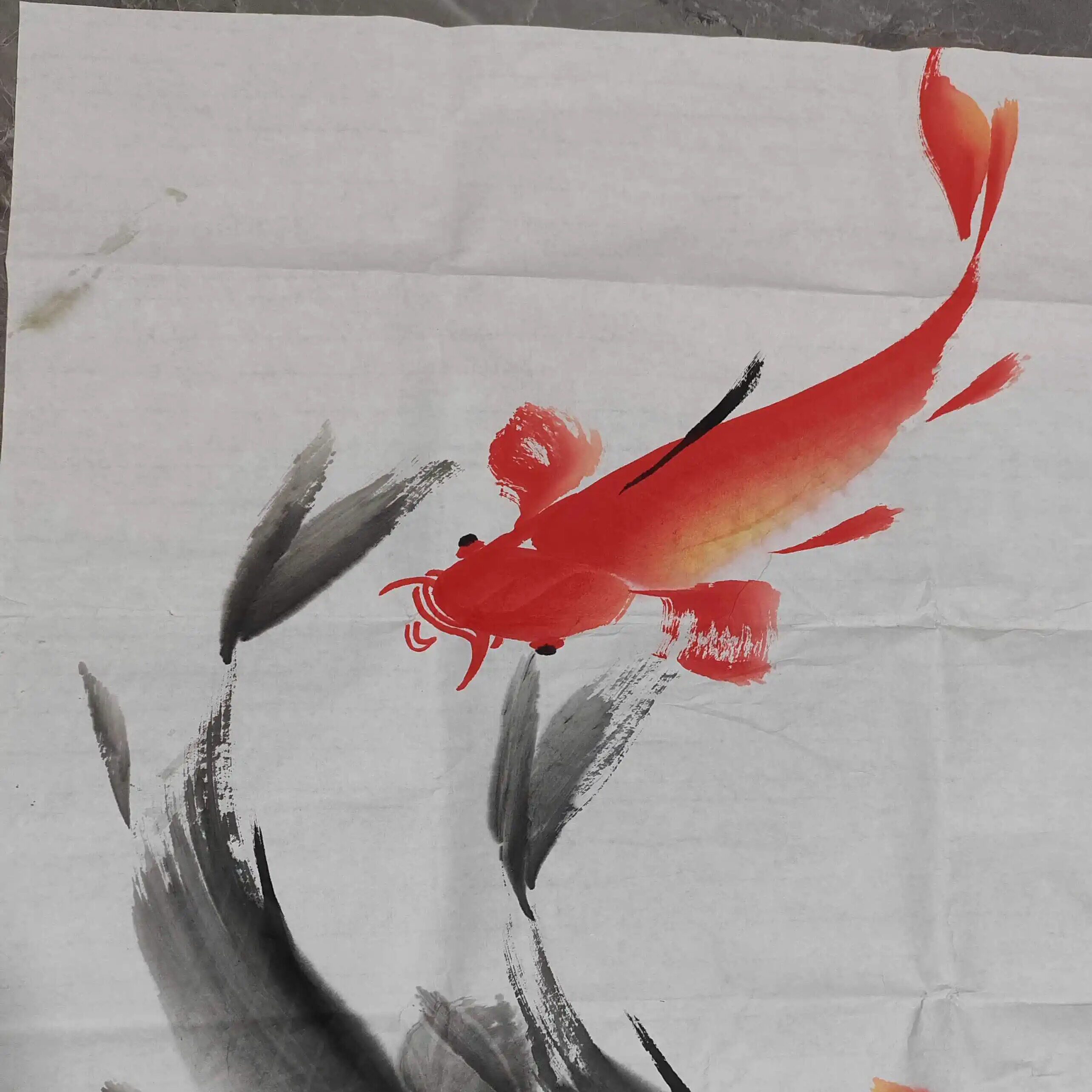 纯手绘客厅锦鲤鱼国画玄关四方聚财装饰画花鸟写意字画书画