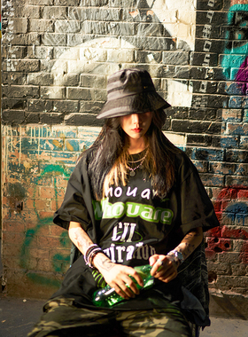 CII Inspiration瞬差-欧美街头创意#10潮牌印花黑色T恤-WHO U ARE