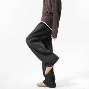 子休闲垂感运动长裤 XWWF美式 加绒复古水洗黑色直筒裤 男秋冬季 卫裤
