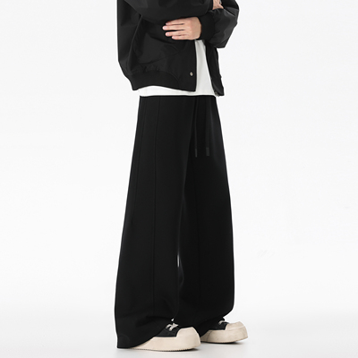 XWWF加绒卫裤男秋冬季潮牌宽松直筒垂感黑色裤子百搭运动休闲长裤