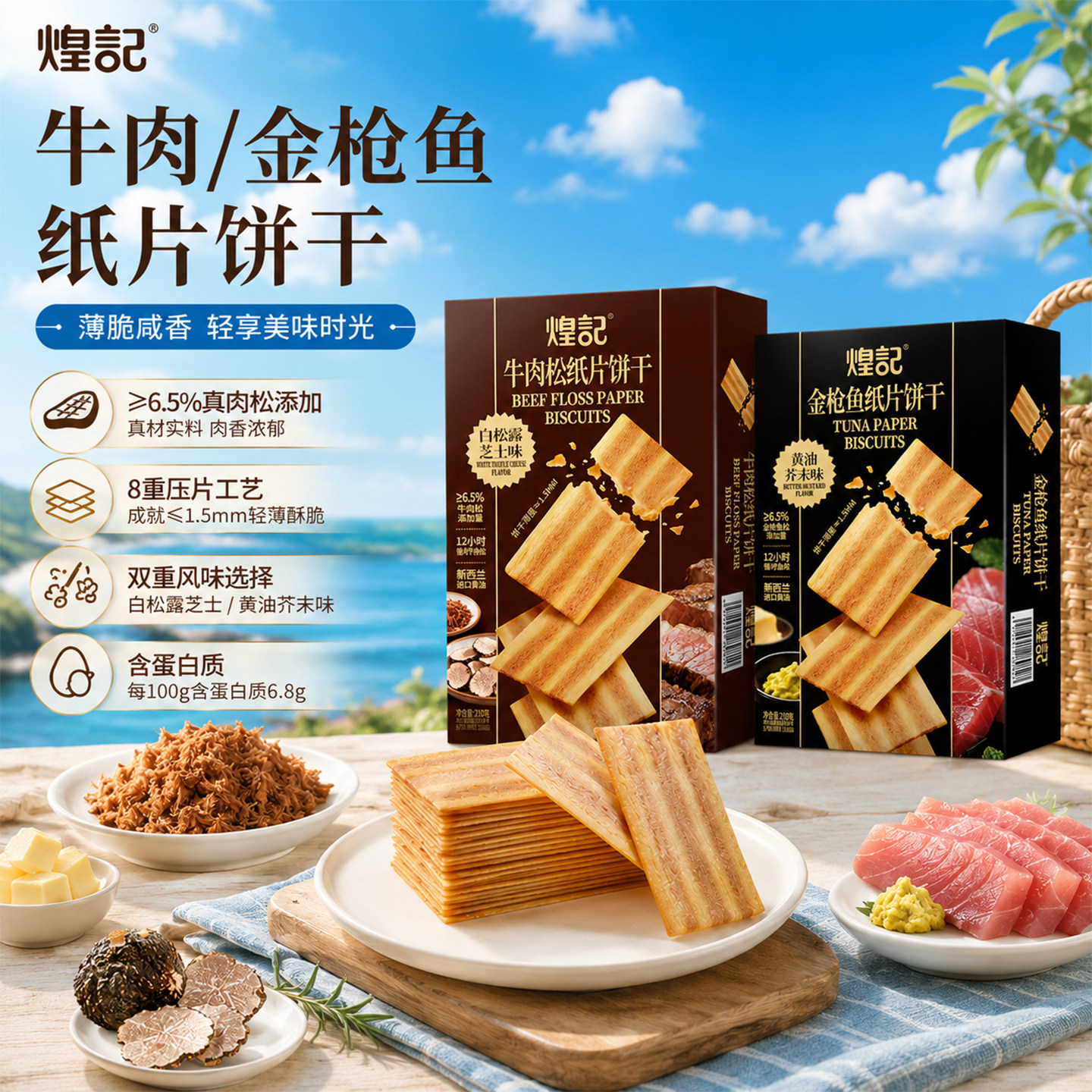 煌记芥末金枪鱼薄脆饼干咸香休闲零食独立包装办公室零食纸片饼干