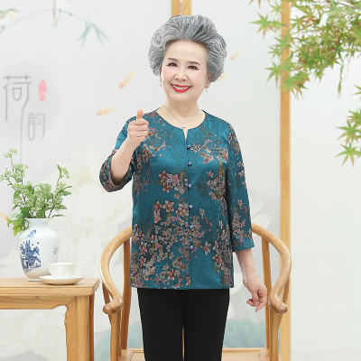 2024年妈妈夏季新款中长袖衬衫中老年人奶奶宽松翻领薄款休闲开衫