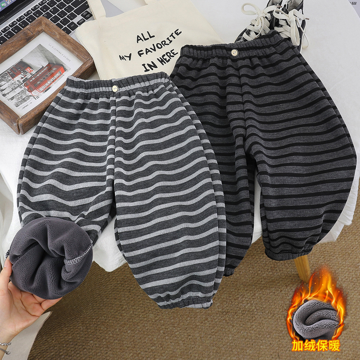 男孩女童裤子秋冬款新款洋气儿童加绒加厚束脚裤女宝宝时髦休闲裤