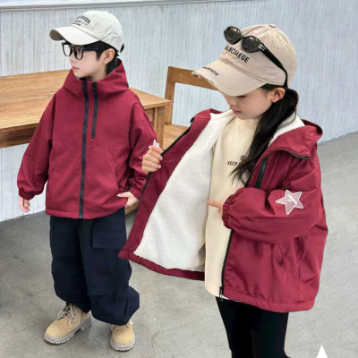 儿童外套2025秋冬男女童双拉链连帽夹克宝宝中大童休闲上衣冲锋衣