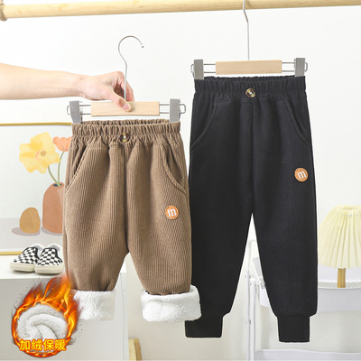 儿童秋冬加绒加厚裤子男童女童休闲裤中大童保暖外穿灯芯绒长裤