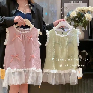 2025新兒童連衣裙氣質公主裙子女孩連身裙 女童外貿蝴蝶結紗裙童裝