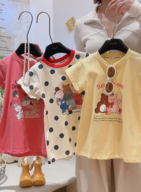 儿童纯棉连衣裙女童夏季短袖公主裙女孩洋气长T恤宝宝夏天休闲裙