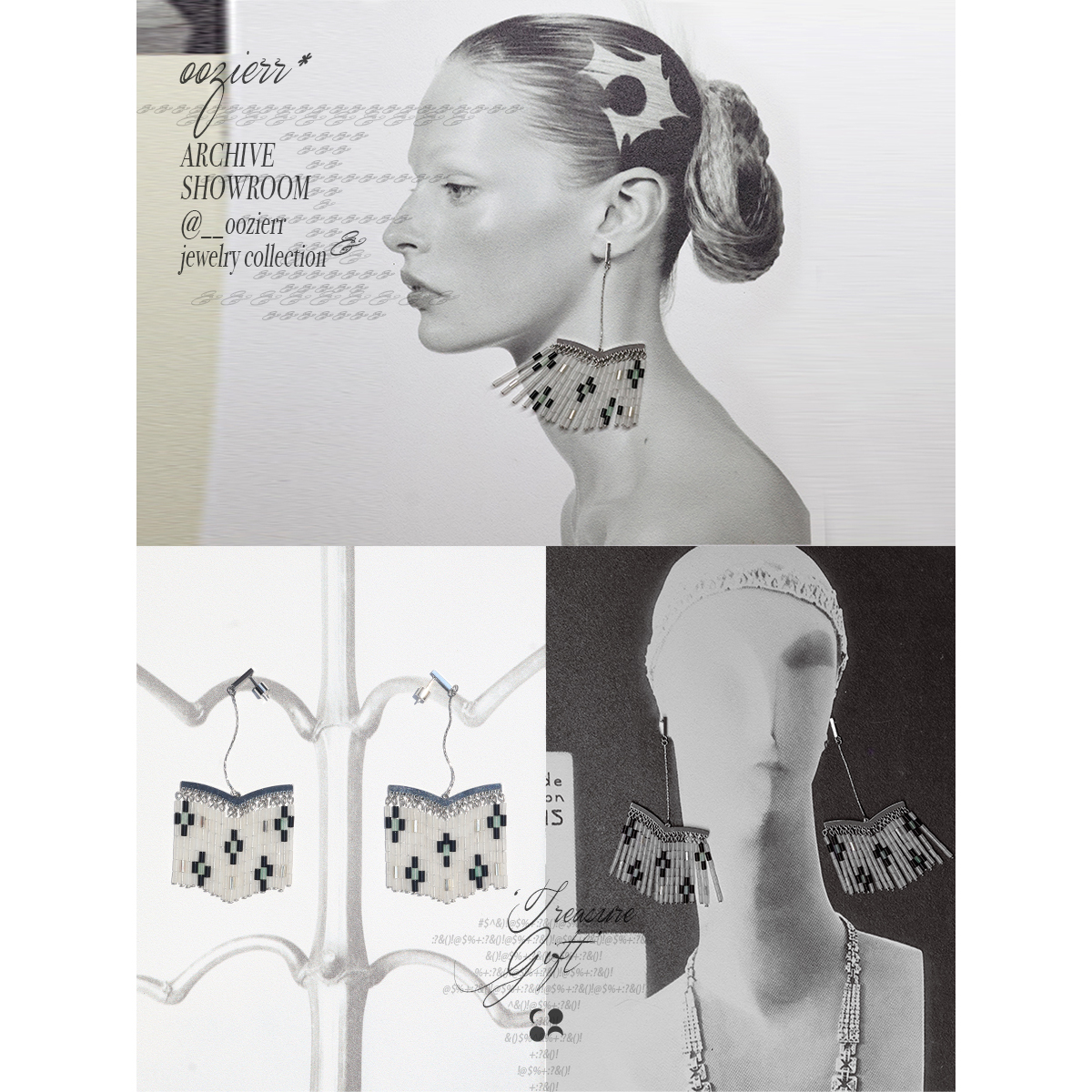 oozierr 太紫 ‘天然水晶花帘流苏扫肩耳环’小众新中式氛围度假