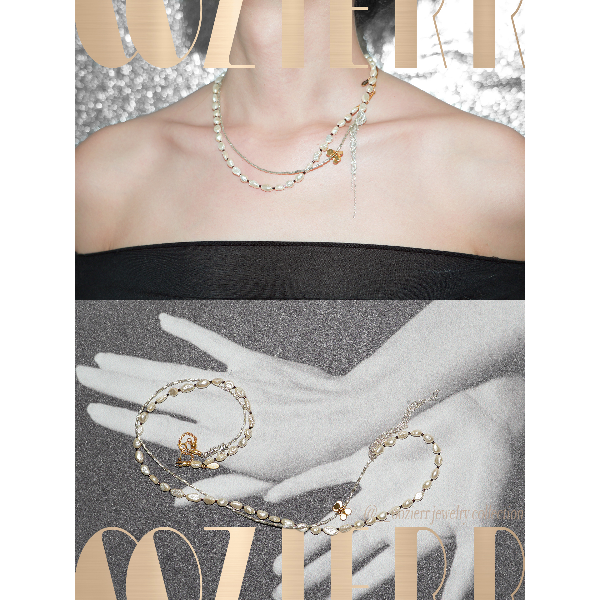 oozierr太紫 天然巴洛克珍珠金翅膀叠戴长项链轻奢小众原创锁骨链